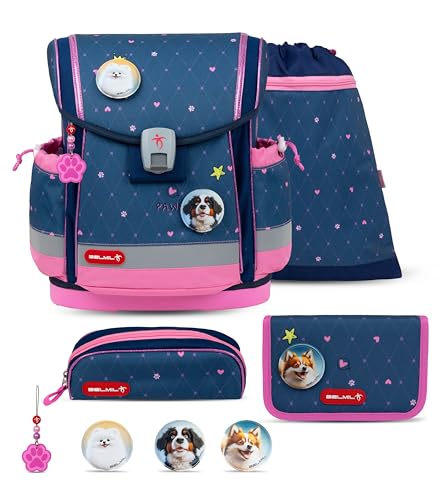 Belmil Classy Plus Schulranzen Set 5-teilig mit Brustgurt (405-78/AG/S) (Hearts)