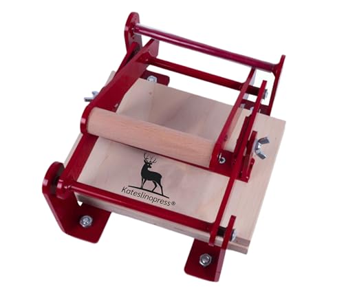 Hand lino Press Machine, Linocut Linoleum Etching Relief Block Printing, Hand Lever Press, Red A5
