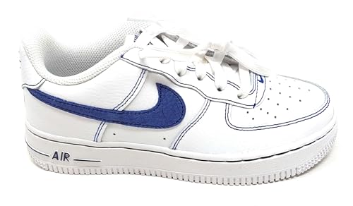 NIKE Air Force 1 HJ4563 100 White/Deep Royal Blue, Sportschuhe aus Leder, Weiß/Blau, gepolsterte Sohle (Weiß, EU-Schuhgrößensystem, Teenager, Größe M, 38)