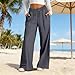 Linen Pants for women palazzo boho Pants Summer 2026 womens cotton Linen Wide Leg pants high waisted gaucho petite womens plus size Beach gauze Pant maternity Flowy Lightweight Capris Dark Gray