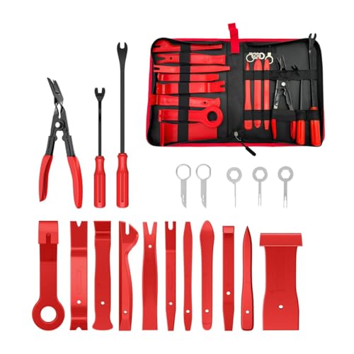 Image of 19PCS Trim Removal Tool Set, Car Panel Door Audio Trim Removal Tool Kit, Plastic Pry Tool Kit for Car Panel Dash Door Audio with Storage Bag, Universal Car Accessories (Red)