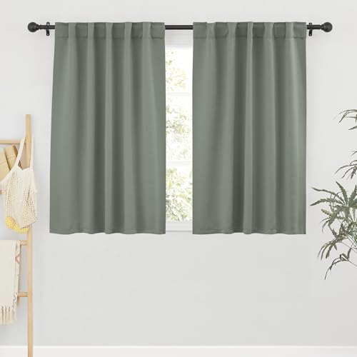 Image of RYB HOME Small Window Curtains, Blackout Privacy Thermal Insulating Drapes for Bedroom Bathroom Basement Cafe Classroom Short Window Decor, W34 x L45, Sage Green, 2 Panels