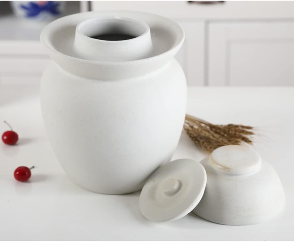 White Traditional Chinese Porcelain Pickle Jar, Ceramic Fermentation Crock Pickling Pot,Fermenting Jar with Water Seal Airlock Lid Stoneware Fermenter for Kimchi 7KG