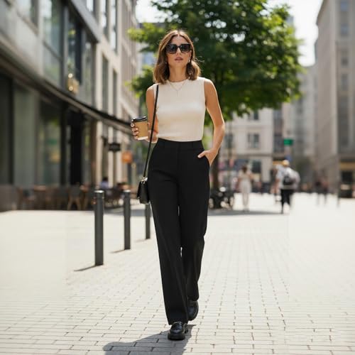 Lumilift Work/Yoga Pants, BodiEVA High-Waist Straight-Leg Work Pants Set, High Stretch Wide Leg Pant for Women2