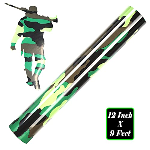 Image of FUNKAKA HTV Heat Transfer Vinyl Rolls, Camo Army Green, 12 inch x 9ft | Iron on Vinyl for T-Shirt, Stretchy PU HTV Vinyl for All Cutter Machines Easy to Cut & Weed for DIY Art Crafts Fabric