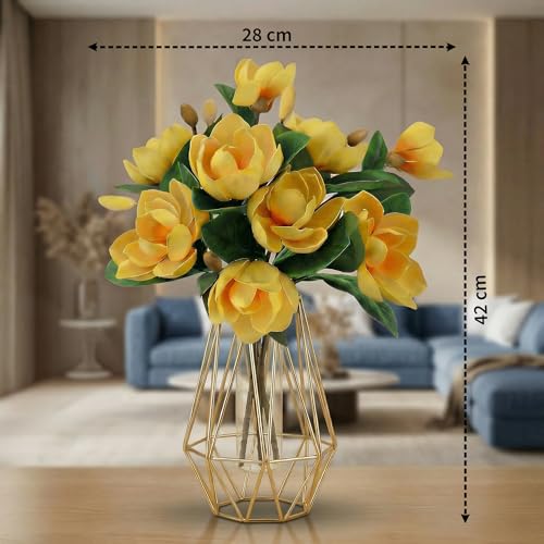 Image of Decor & More 2 PCS Artificial Flowers Bunch - Silk Magnolia Bouquet Long Stem for Vase | Artificial Flower for Decoration | Long Artificial Flowers for Big Vase, Home & Wedding Decor (Without Pot)
