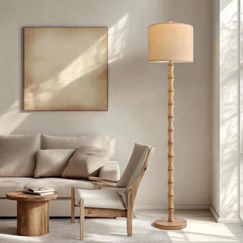 Image of BOBOMOMO 62 inch Farmhouse Floor Lamp for Living Room, Retro Corner Floor Lamp Rotary Switch, Rustic Standing Lamp for Bedroom, Corner, Nursery, Dining Room, Bedroom, House