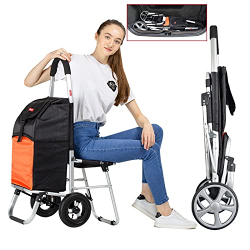ASDFGHT Trolley Einkaufstrolley Ziehwagen Klappbar Zusammenklappbar Mit Sitz, Vergrößerte und Verdickte Aufblasbare Gummiräder, Abnehmbare 55Liter Tasche (Size : E) – Bild 6