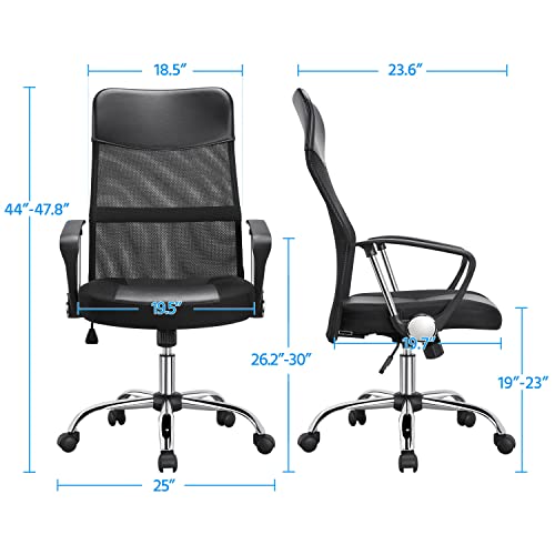 Yaheetech Mesh Back Leather Seat Chair Managerial Office Chair Swivel Desk Chair Adjustable Task Chair Ergonomic Gaming Chair High Back, Black #TOP2