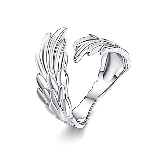 Bague en argent S925 ajustable motif plume pour femme