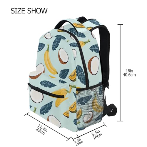 Banana Coconut Fruit Backpack for School Boys Girls Adults Kids Bookbag Laptop Bag 18L4