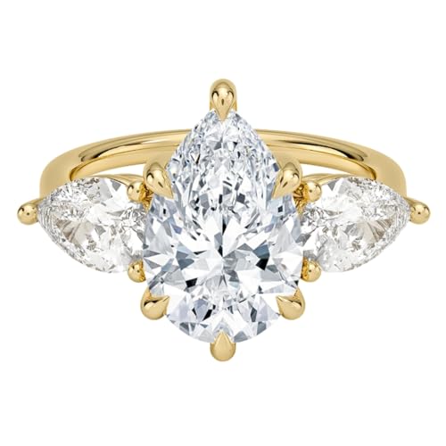 5 CT Pear Cut Lab Grown Diamond Luxe Three Stone Engagement Ring For Her
