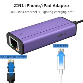 Adattatore da Lightning a Ethernet 1000 Mbps, IVSHOWCO 2 in 1 per iPhone iPad a RJ45 Ethernet LAN adattatore di rete con porta di ricarica, 1 Gigabit ad alta velocità, Plug and Play