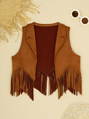 Kids Cowgirls Cowboys Collared Fringe Waistcoat Retro 90s Western Vest Top3