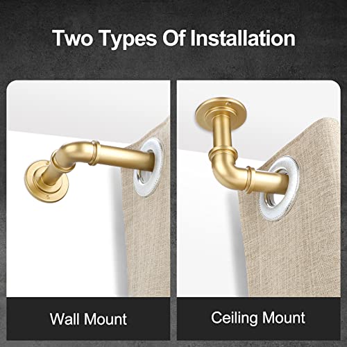 Gold Industrial Curtain Rods 2 Pack,Curtain Rods For Windows 28 To 48 Inch(2.3-4Ft),1'' Blackout Wrap Around Curtain Rods,Indoor And Outdoor #TOP2