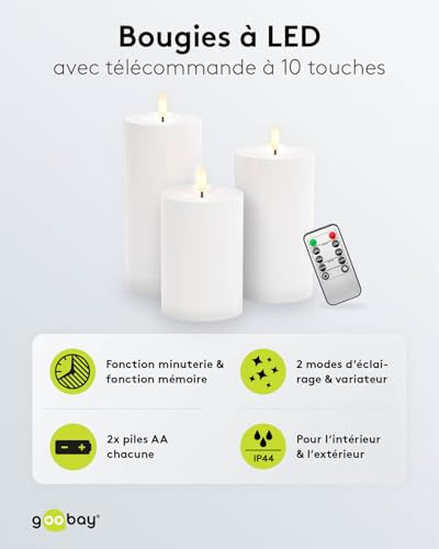 Bougies LED avec télécommande Goobay et fonction minuterie intégrée