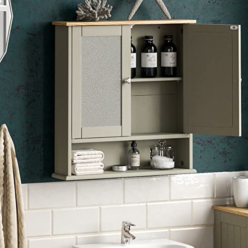 Bath Vida Priano Double Door Bathroom Cabinet, Wood, Grey, Mirrored Wall Mounted Storage Furniture - Image 4