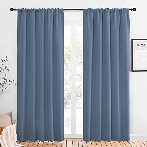 NICETOWN Blackout Curtains Window Draperies - Window Treatment Thermal Insulated Solid Room Darkening Drapes for Bedroom (Stone Blue, Set of 2 Panels,