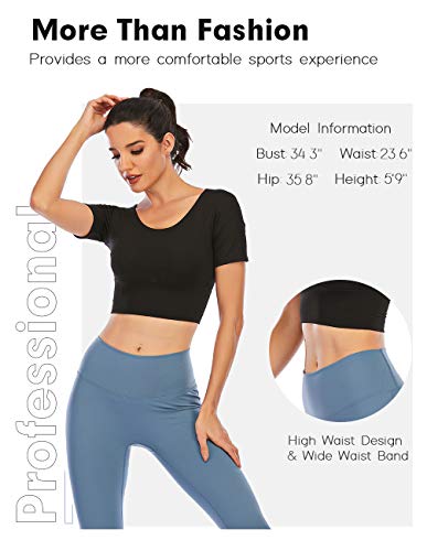 Image of Ecupper Womens Short Sleeve Sport Crop Top Strappy Padded Backless Yoga Top Workout Fitness Shirt
