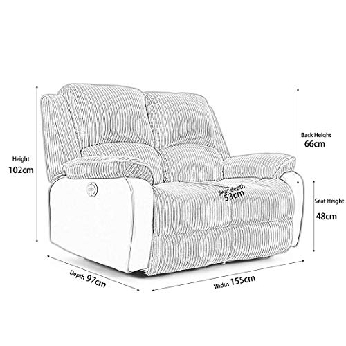 More4Homes POSTANA HIGH BACK JUMBO CORD FABRIC RECLINER 3 + 2 + 1 SOFA ARMCHAIR SET SUITE (Grey, 2 Seater)