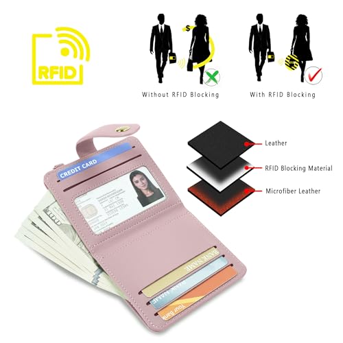 Image of Airkit Small Wallet Women RFID, PU Leather Card Holder with Keychain | Slim Compact Zipper Coin Purse for Ladies, Travel Holiday Gifts for Mom, Cute Mini Bifold Wallets