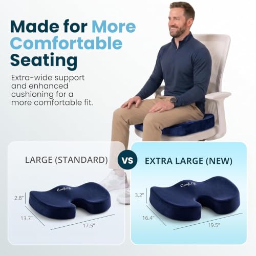 Image of ComfiLife Extra Large Gel & Memory Foam Seat Cushion - Doctor Recommended Office Chair Cushion, Car Seat Cushion - Back & Sciatica Pain Relief - Wide Seat Cushion for Big & Tall (Navy Blue)