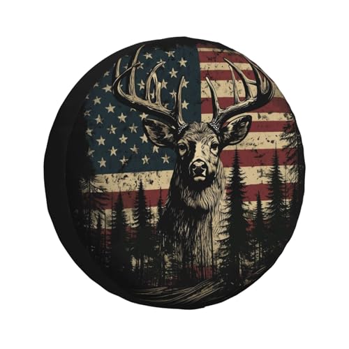 REVENEVER Spare Tire Cover for RV SUV Car Funny American Flag Elk Print Waterproof Dustproof Tire Cover for JP Camper Travel Trailer Truck by REVENEVER - Used condition - US$10.74