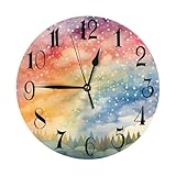 Rotondo Orologio da Parete Rainbow Stars Trees in The Trees, Orologi da Muro, Facile Lettura, Facile da leggere, Orologio da Muro per Cucina Camera Soggiorno 25cm