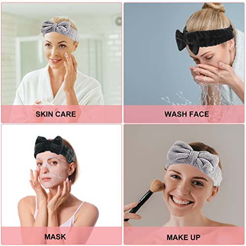 Spa Headband - 2 Pack Bow Hair Band Facial Makeup Headbands Spa Headband For Washing Face With Bowknot Hair Wrap For Spa Yoga Sports Soft Coral Women Girl Fleece Skincare Headbands (Black+Gray) #TOP6