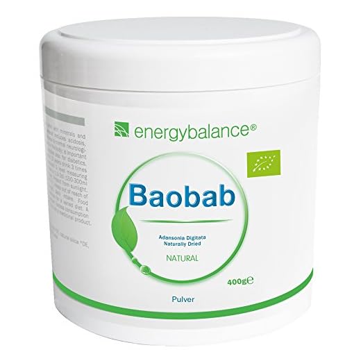 EnergyBalance Baobab Pulver Bio – fruktpulver med antioxidanter – vitamin C, kalcium, magnesium, kalium – hög biotillgänglighet – glutenfri, laktosfri, utan tillsatser – 400 g