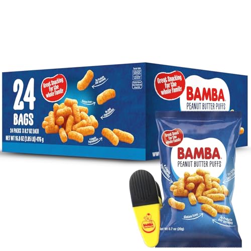 Bamba Peanut Butter Puffs with Bag Clip, Kosher - 0.7 Oz Bags (Pack of 24) - image 1