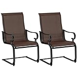Tangkula Set of 2 Patio Chairs, C-Spring Motion Chairs with Quick-Drying & Breathable Fabric, Heavy Duty Metal Frame & Anti-Slip Foot Pads, High Back Outside Chairs for Backyard, Porch (Brown)