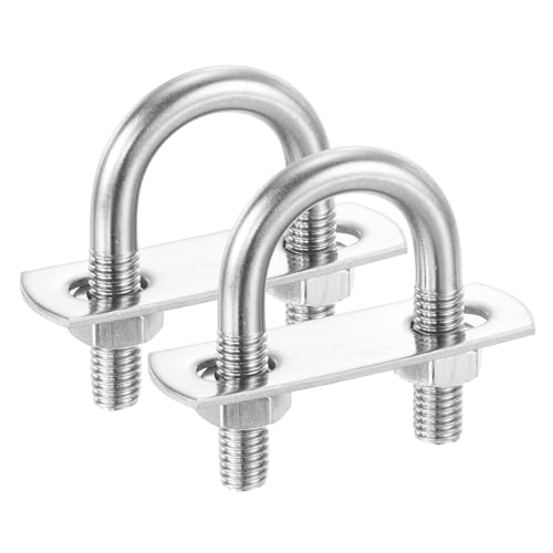 Image of PATIKIL Round U-Bolts, 2 Pcs 0.87 inch(22mm) Inner Width 49mm Length M8 with Nut Plate Washer 304 Stainless Steel Round Bend U-Bolts for Boat Trailer Axle Sailboat