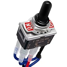TWTADE Waterproof Latching Reverse Polarity Switch 12V 10 Amps DC Motor Control 6 Pin 3 Position ON/Off/ON Metal DPDT Toggle Switch with Waterproof Boot Cap and 21mm Terminal Wires E-TEN-1322-DMX
