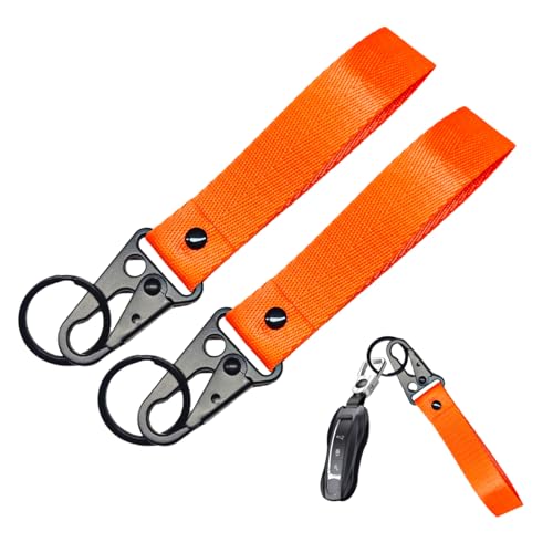 Image of Wevdn Car Key Chain, Fabric Metal Practical Multifunctional Motorcycle Keychain, Anti-Lost Keychain with O-Ring for Men Women (Orange-2PCS)