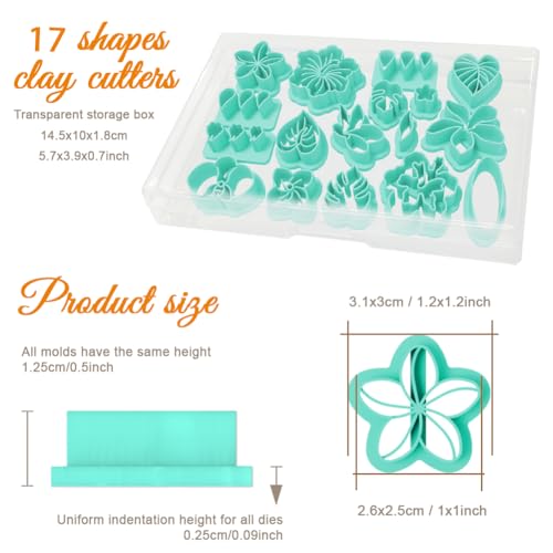 Image of ORIGACH 17 Pcs Flower Polymer Clay Cutters Set PLA Clay Earring Cutters for Earring, Necklaces, Bracelets Making Polymer Clay Molds with Storage Box