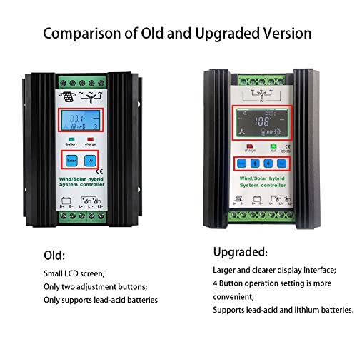 SolaMr 1000W Solarladeregler Wind Energy Solar Hybrid Laderegler 12V/24V Automatische Identifikation mit LCD Display - Wind: 600W + Solar: 400W