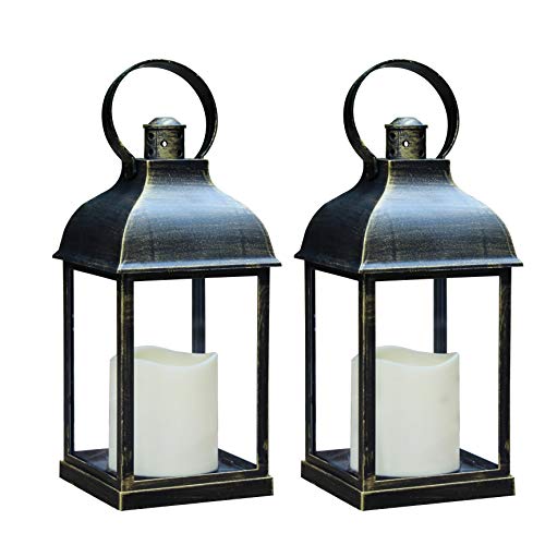 Lantern Decorative Set Of 2, Outdoor Lanterns With Timer Candles, 10" Waterproof Vintage Lanterns Battery Powered Led Decorative For Wedding - Hanging Wall Lanterns Indoor, Wedding Farmhouse Lantern #TOP15