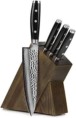 Enso Knife Set - Made in Japan - HD Series - VG10 Hammered Damascus Japanese Stainless Steel with Slim Knife Block - 5 Piece