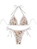 WDIRARA Women's 2 Piece Boho Swimsuits Floral Print Halter String Triangle Bikini Set Beach Bathing Suit Multicolor Medium