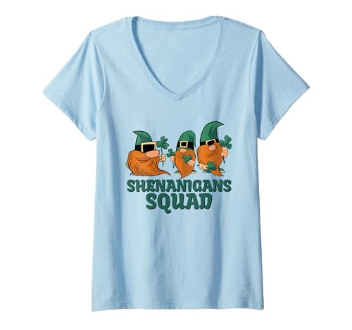 Mujer Funny St Patricks Day Gnomo Shenanigans Squad Camiseta Cuello V