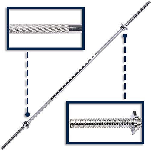 BodyRip 6FT Standard 1" Bar | 2pcs Collar, Barbell Chrome | Anti-Slip, Hand Grip, Solid Steel | Gym Equipment, Weight...