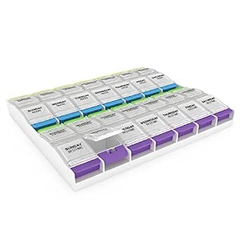 Ezy Dose Push Button Weekly 7-Day, 4X/Day Pill Organizer, Multi-Color, 2XL