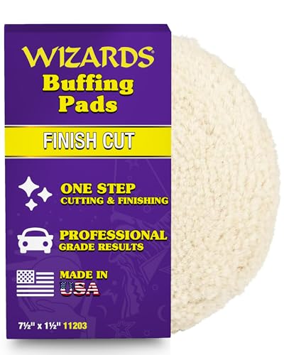 Wizards Finish Cut Buffing Pad - Velcro Backed, Blended Wool and Polyester, One-Step Buffer for Car Detailing - Cutting and Finishing Pad in One for Auto Detailing Supplies - 7½