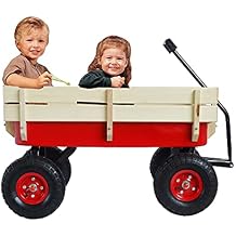Heavy Duty Utility Wagon Cart, Free-Rotating Terrain Wheels Beach Garden Carts Outdoor Utility with Removable Wooden Sides, 330lbs Weight Capacity, 10 Inch Wheels Red
