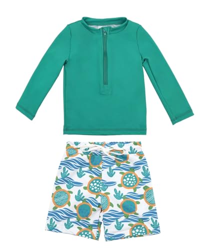 ALVABABY Long Sleeve Rashguards, Baby/Toddler Boys' Rash Guard Sets,Boy Swimsuit UPF 50+ Sun Protection Two Piece Bathing Suit ST-R12-12-18M