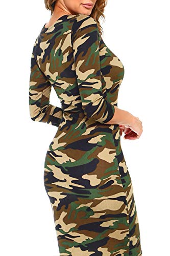 Image of ICONOFLASH Women's 3 /4 Sleeves Midi Bodycon Dress Crew Neck Fitted Dresses with Plus Size Options