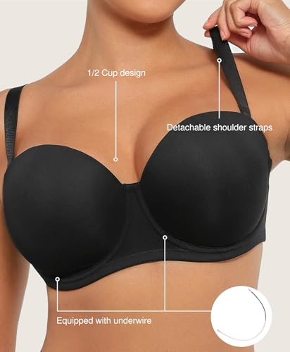 Image of Popilush Strapless Bras for Women Push Up Underwire Bra with Detachable Straps Multiway Bralette
