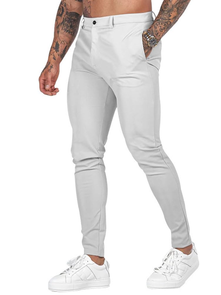 Pantalón Chino Hombre Slim Fit Elasticos Largo Trabajo Vaqueros Ajustados