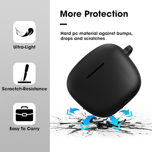 Image of Sounce Earphone Case Cover Compatible for Boat Airdopes 113, Soft Silicone Skin Case Cover Shock-Absorbing Protective Case with Keychain [Front LED Visible](Black)